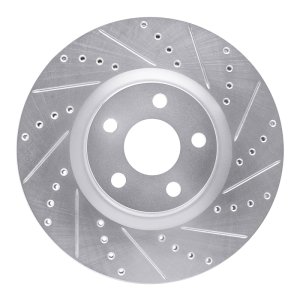Lincoln MKZ Brake Rotor (1) - Front Right - R1 Concepts - Drilled & Slotted - Silver - `17-`20